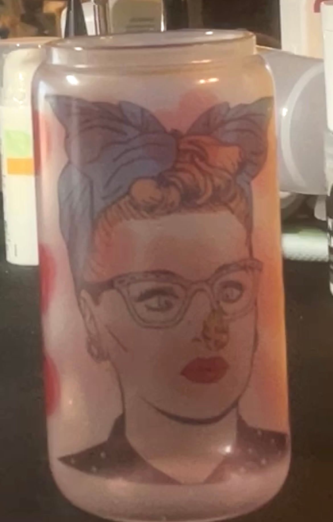 Lucy fire nose - 16 oz. Glass cup, Libby cup, glass beer can, glass can, glass cup, trendy, handmade