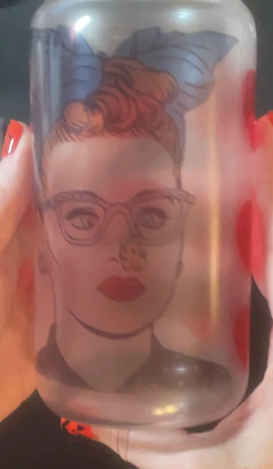 Lucy fire nose - 16 oz. Glass cup, Libby cup, glass beer can, glass can, glass cup, trendy, handmade