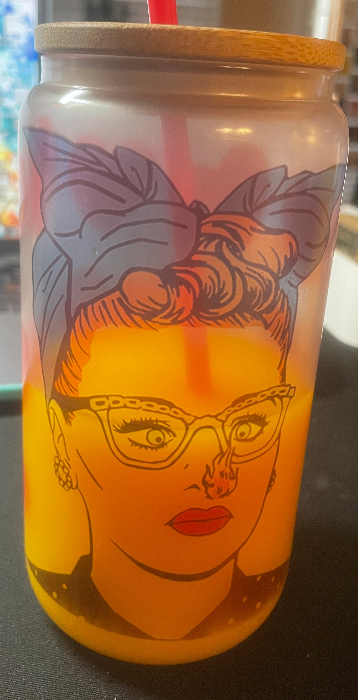 Lucy fire nose - 16 oz. Glass cup, Libby cup, glass beer can, glass can, glass cup, trendy, handmade
