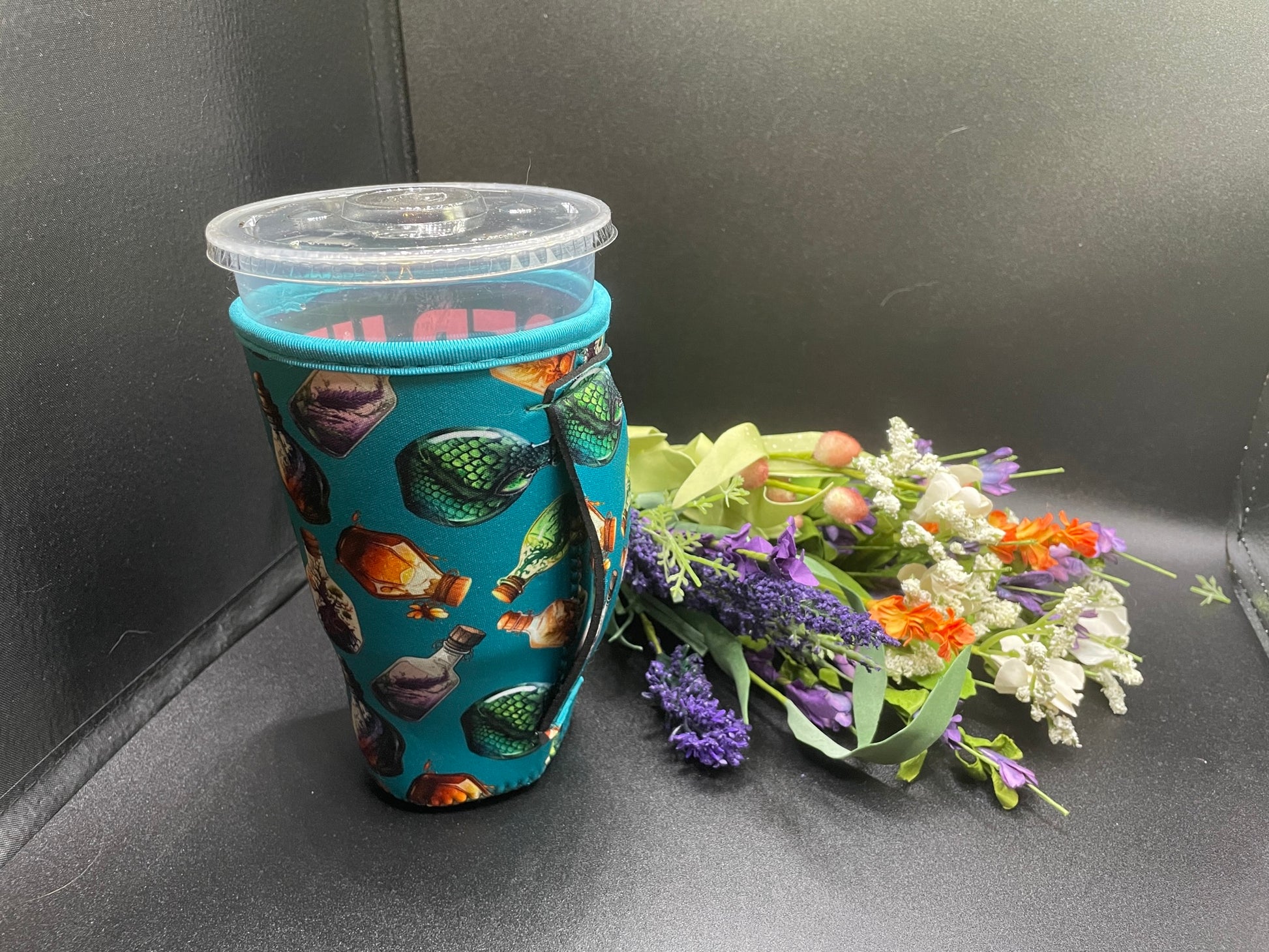 Neoprene coffee sleeve with handle Potion Bottles