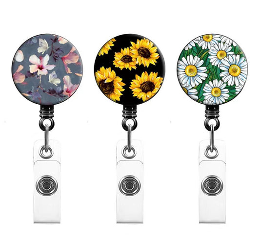 flower Badge Reel - sunflower, Badge, badge reel, badge real, badge holder, badge pin, cute badge, work badge, work