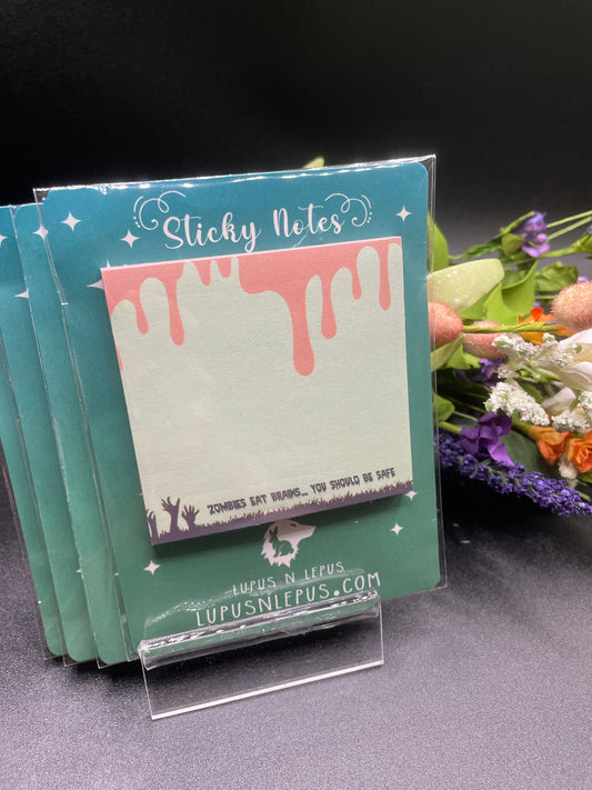 post it note - Zombies eat brains... you should be safe, zombie, zombies, sticky note, stickynote, postit note, funny, sarcastic, snarky, custom post it notes, post it brand, designed by me
