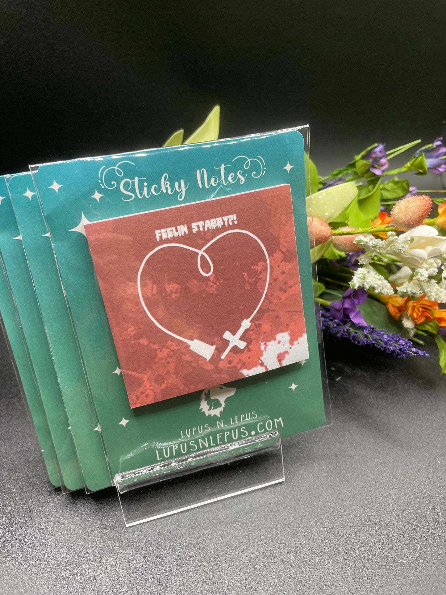 post it note - feeling stabby, butterfly heart, butterfly needle, nurse, rn, lab, phlebotomist, vampire, blood, hospital, doctors office, medical assistant, ma, sticky note, stickynote, postit note, custom post it notes, post it brand, designed by me