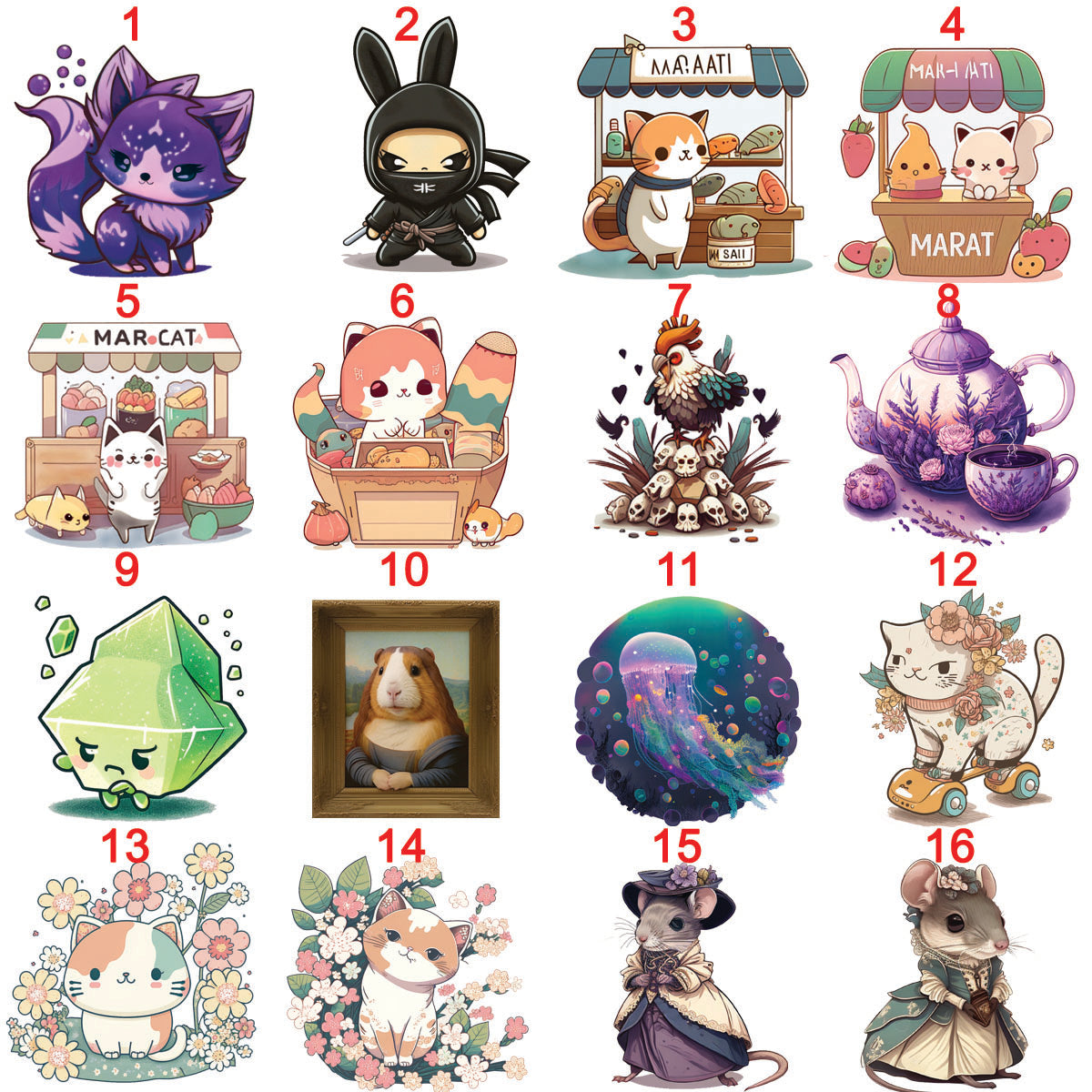 STICKERS 10- My Art Stickers, dragons, colorful, bunnies, faries, fairy, faery, magic, mythical, bear, giraffe, wearwolf, lizard, dinosaur,