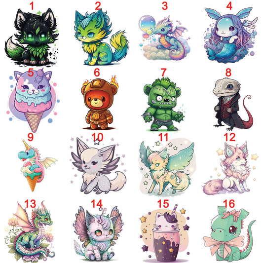 STICKERS 2- My Art Stickers, dragons, colorful, bunnies, faries, fairy, faery, magic, mythical, bear, giraffe, wearwolf, lizard, dinosaur,