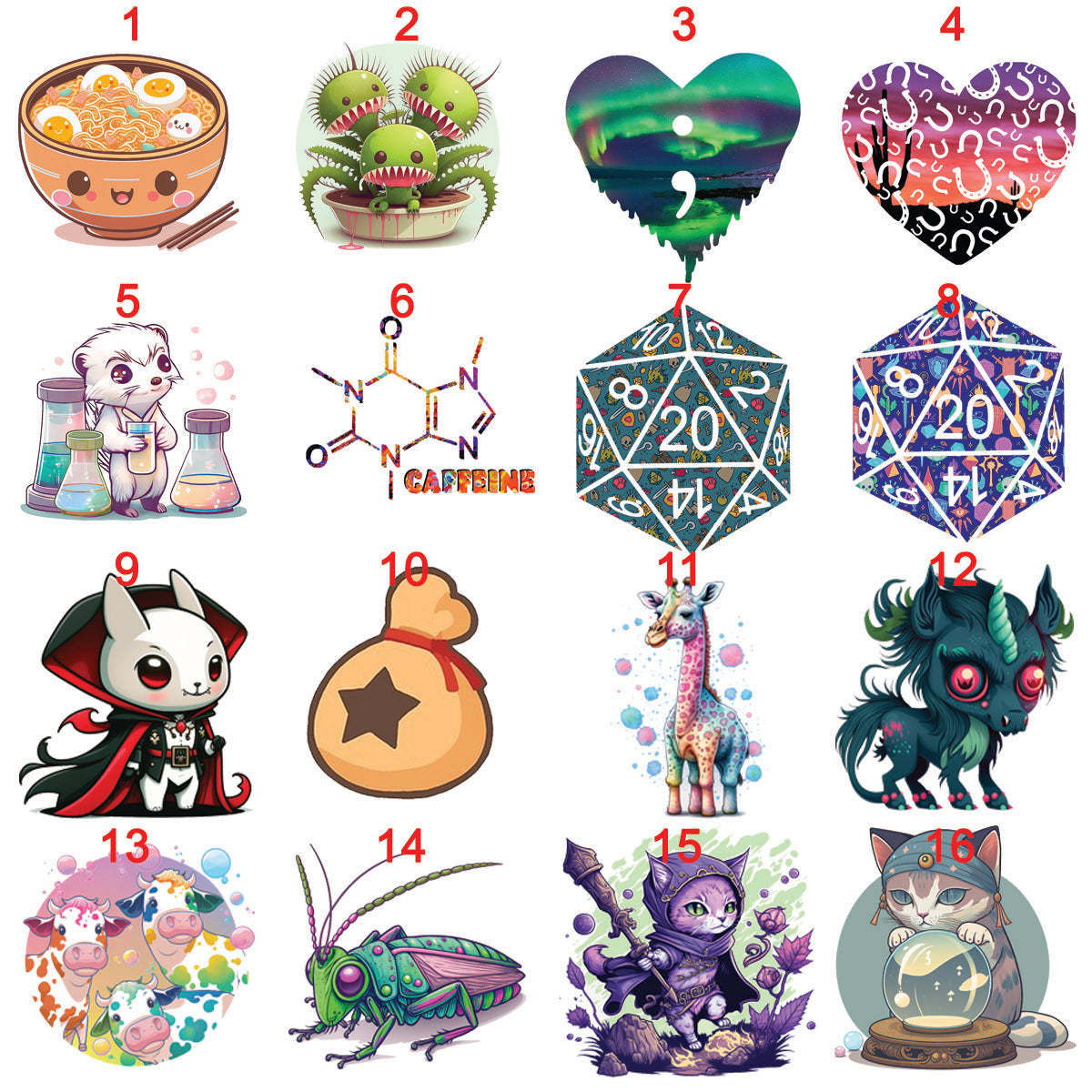 STICKERS 7- My Art Stickers, dragons, colorful, bunnies, faries, fairy, faery, magic, mythical, bear, giraffe, wearwolf, lizard, dinosaur,