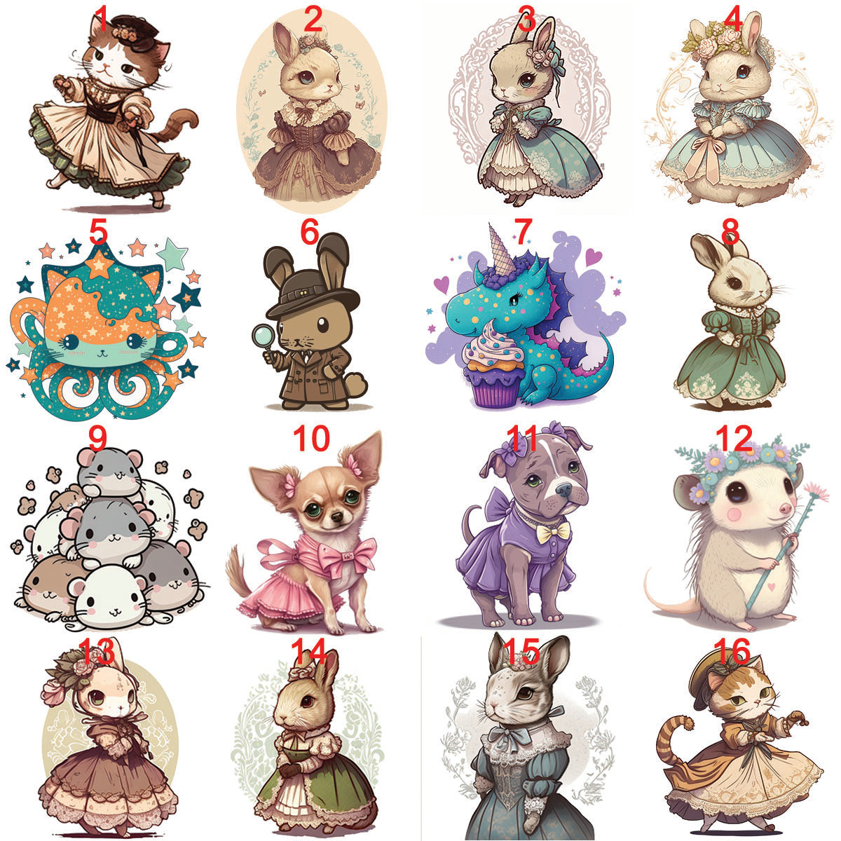 STICKERS 9- My Art Stickers, dragons, colorful, bunnies, faries, fairy, faery, magic, mythical, bear, giraffe, wearwolf, lizard, dinosaur,