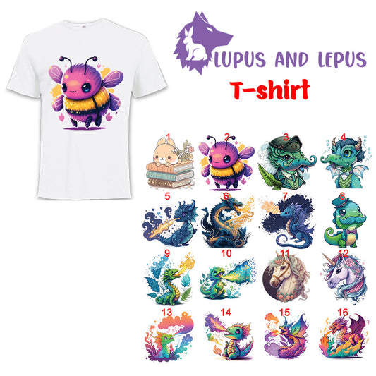 WHITE polyester sublimation tshirt (D)- adult , adult sizes, my art, my designs, dragon, dragons, bunny, cat, kitty, books, nerd, neardy, geek, gamer, game, sublimated by me