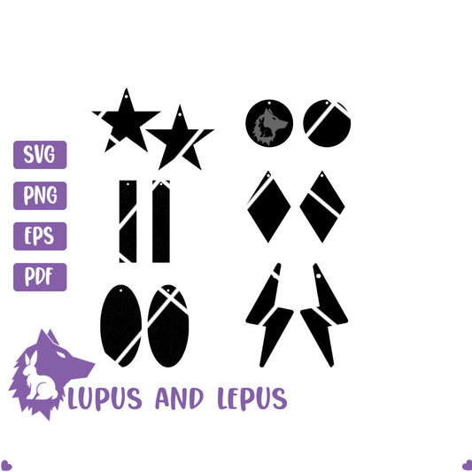 Digital File - 6 earring template, earrings svg, earring svg, lightning svg, star svg, stacked earring svg, jewelry svg, unique earrings