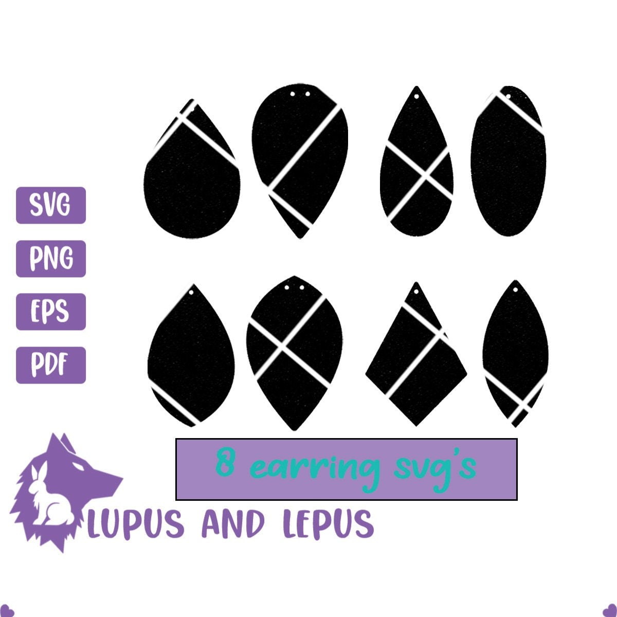 Digital File - 8 earrings, earring svg, earrings svg, earring bundle, cricut earring, earring template (eps, svg, pdf, png, jpeg)