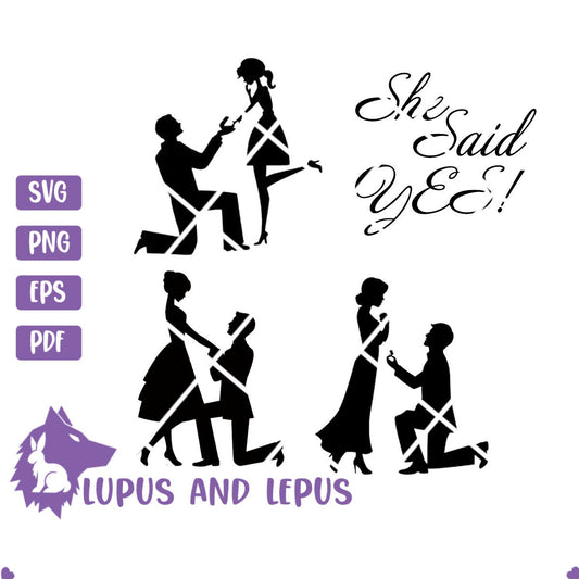 Digital File - engagement svg, she said yes svg, I said yes svg, bride svg, bridal shower svg, cake topper svg (eps, svg, pdf, png, jpeg)