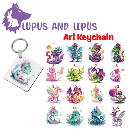 Wooden Sublimation Keychains 3 - My Art in the form of keychains, dragons, colorful, bunnies, faries, fairy, faery, magic, mythical, bear, giraffe, wearwolf, lizard, dinosaur,