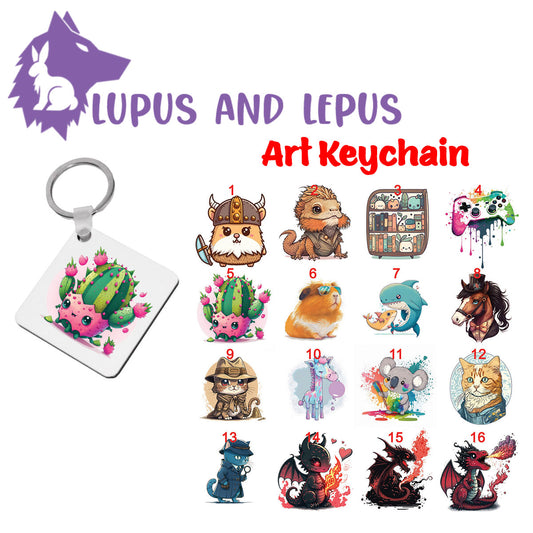 Wooden Sublimation Keychains 5 - My Art in the form of keychains, dragons, colorful, bunnies, faries, fairy, faery, magic, mythical, bear, giraffe, wearwolf, lizard, dinosaur,