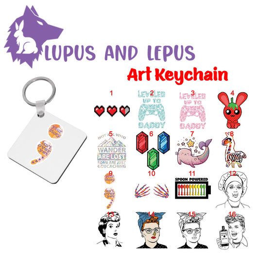 Wooden Sublimation Keychains 6 - My Art in the form of keychains, dragons, colorful, bunnies, faries, fairy, faery, magic, mythical, bear, giraffe, wearwolf, lizard, dinosaur,