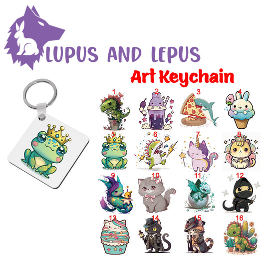 Wooden Sublimation Keychains 8 - My Art in the form of keychains, dragons, colorful, bunnies, faries, fairy, faery, magic, mythical, bear, giraffe, wearwolf, lizard, dinosaur,
