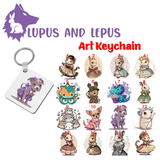 Wooden Sublimation Keychains 9 - My Art in the form of keychains, dragons, colorful, bunnies, faries, fairy, faery, magic, mythical, bear, giraffe, wearwolf, lizard, dinosaur,