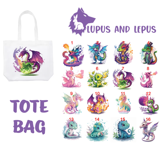 TOTE BAG 3 - My Art tote bag, dragons, colorful, bunnies, faries, fairy, faery, magic, mythical, bear, giraffe, wearwolf, lizard, dinosaur,