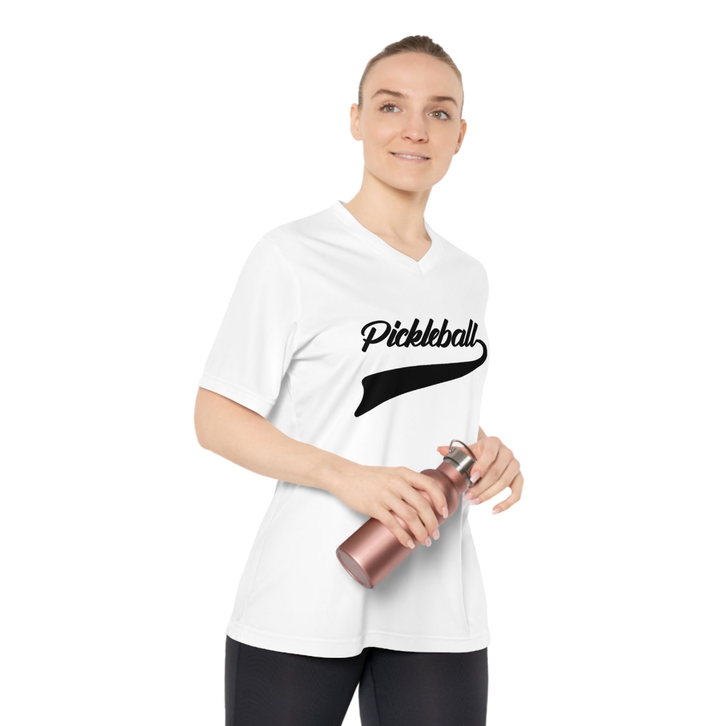 black pickleball sport - Women's Performance V-Neck T-Shirt, pickleball, pickle ball, workout top, workout shirt, pickleball shirt, heart, pickleball heart, I love pickleball,