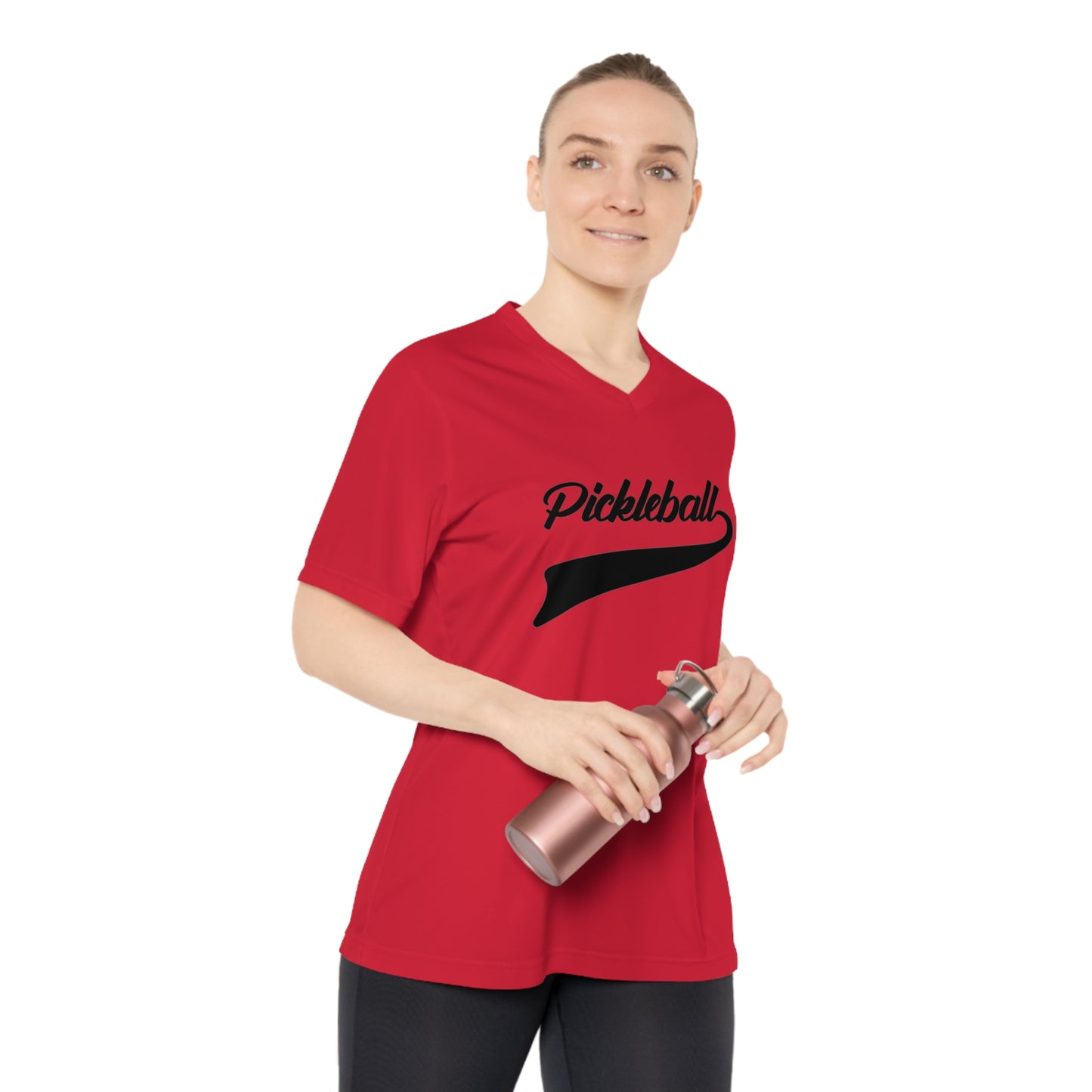 black pickleball sport - Women's Performance V-Neck T-Shirt, pickleball, pickle ball, workout top, workout shirt, pickleball shirt, heart, pickleball heart, I love pickleball,