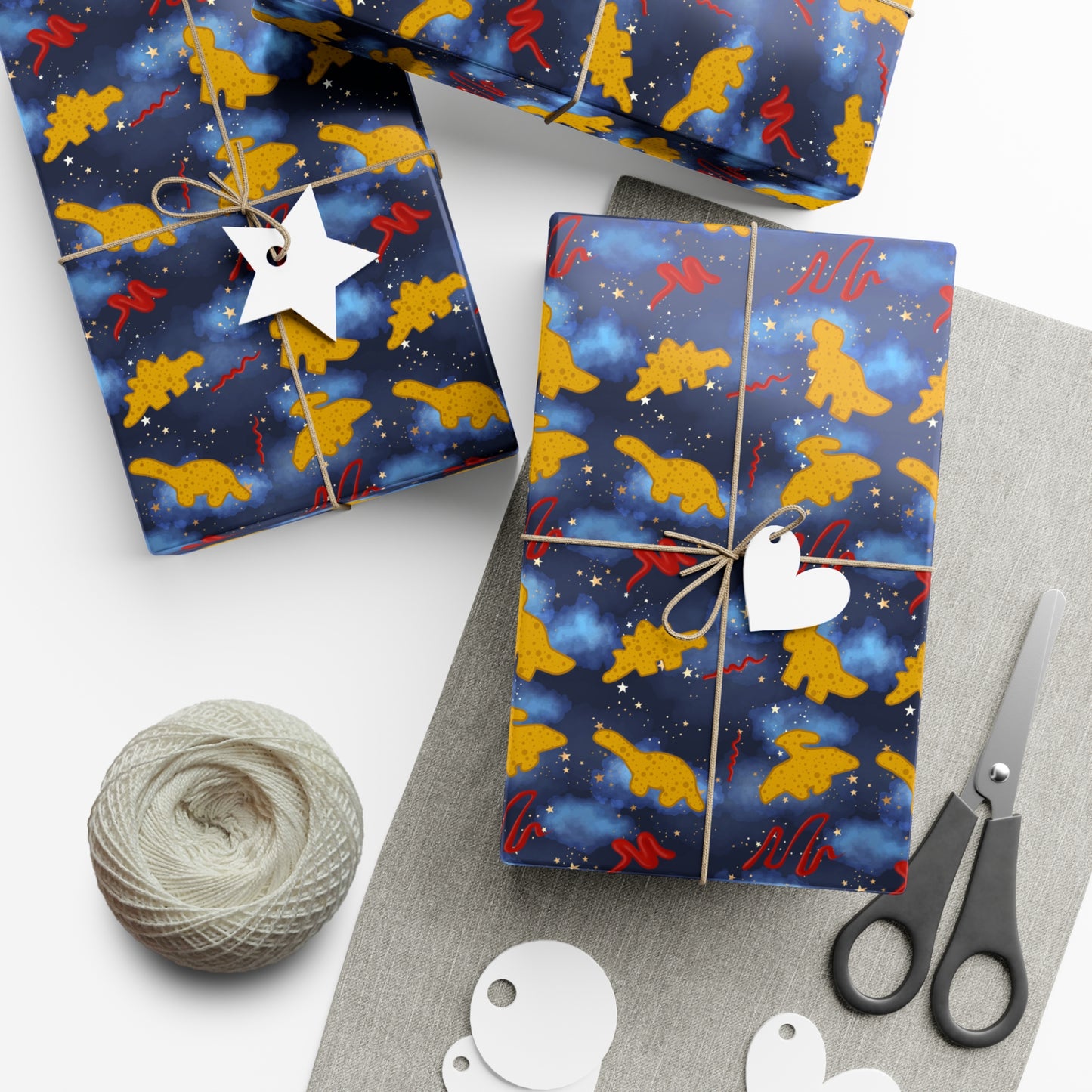 dino chicken nugget wrapping paper, wrapping paper, gift wrap, gift, paper, chicken nuggets, chicken nug, nugget, dino nuggets, kid, kids, birthday