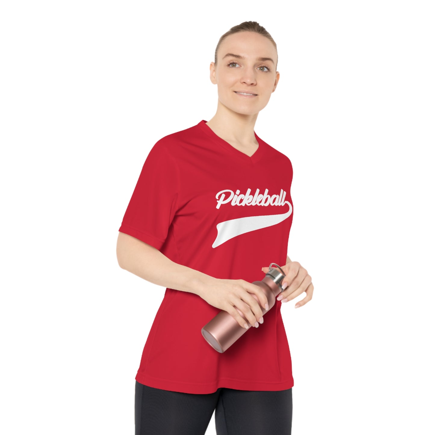 white pickleball sport - Women's Performance V-Neck T-Shirt, PICKLEBALL SPORT, pickleball, pickle ball, workout top, workout shirt, pickleball shirt, I love pickleball,