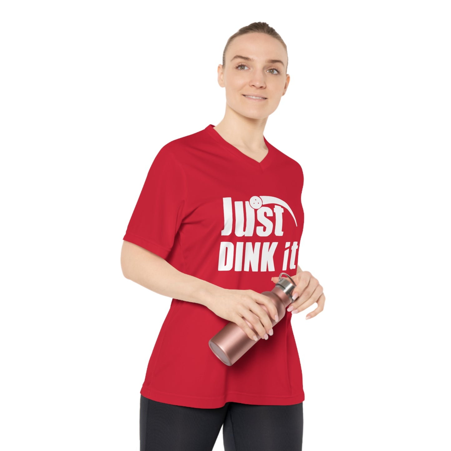 white pickleball just dink it  - Women's Performance V-Neck T-Shirt, JUST DINK IT, pun, punny, pickleball, pickle ball, workout top, workout shirt, pickleball shirt, I love pickleball,