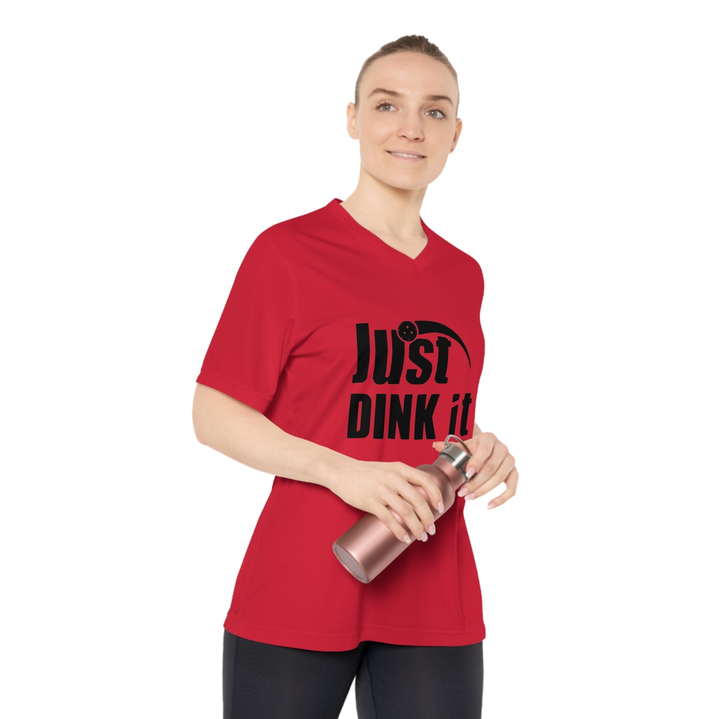 pickleball just dink it - Women's Performance V-Neck T-Shirt, JUST DINK IT, pun, punny, pickleball, pickle ball, workout top, workout shirt, pickleball shirt, I love pickleball,