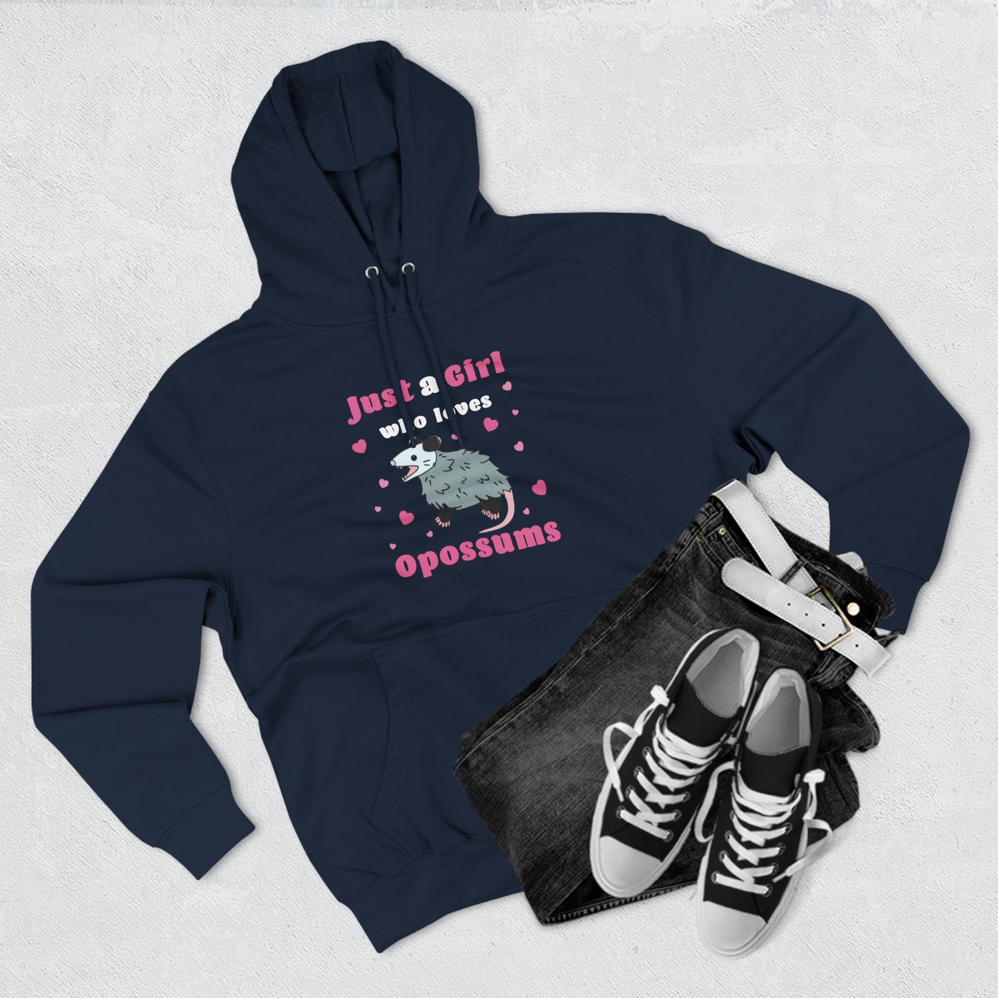 Just a girl who loves opossums, hoodie, Three-Panel Fleece Hoodie, opossum, possum, oppi, possum hoodie, opossum hoodie, possum love