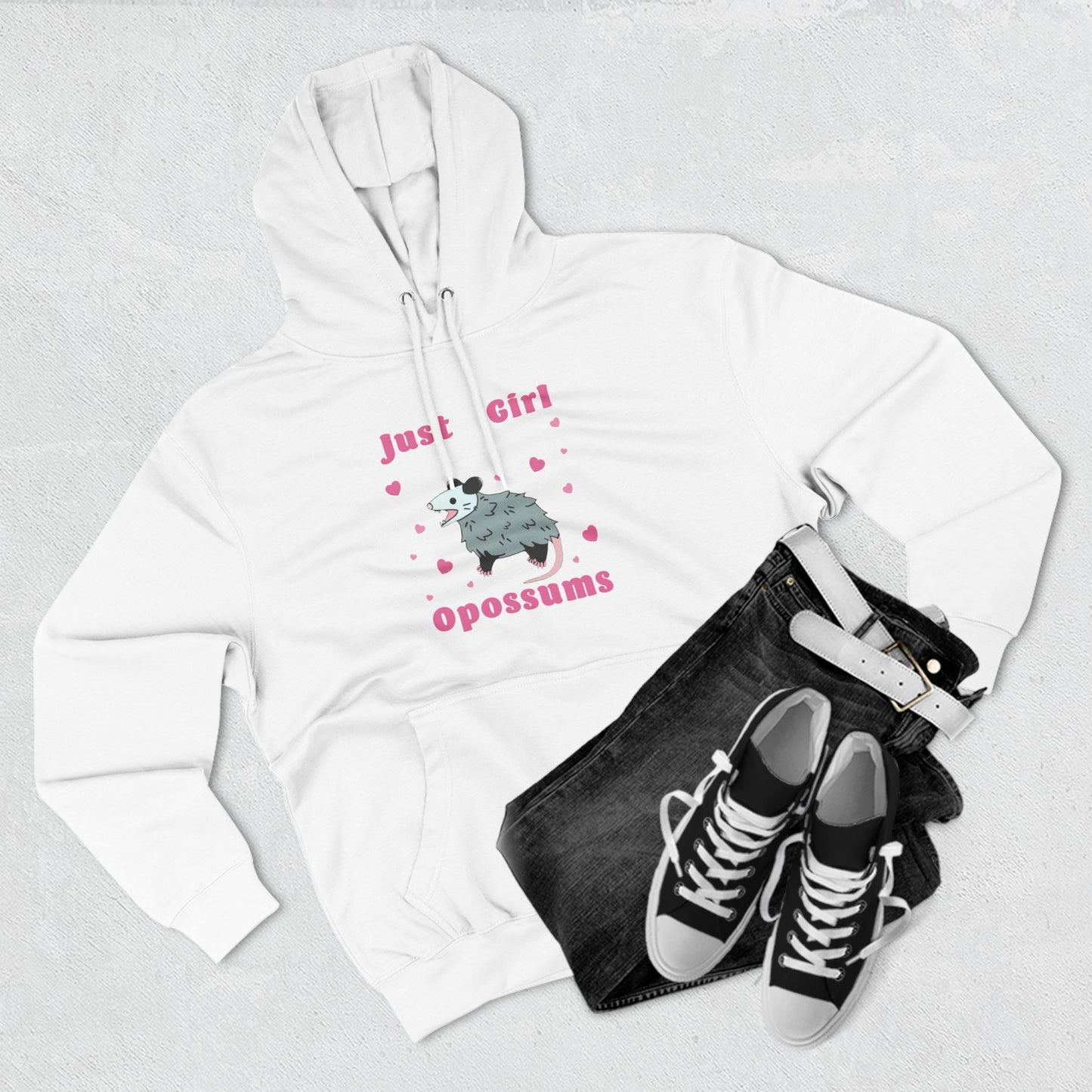 Just a girl who loves opossums, hoodie, Three-Panel Fleece Hoodie, opossum, possum, oppi, possum hoodie, opossum hoodie, possum love