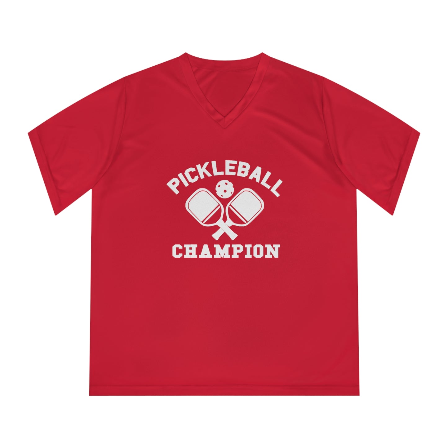 white pickleball champion - Women's Performance V-Neck T-Shirt, PICKLEBALL CHAMPION, pickleball, pickle ball, workout top, workout shirt, pickleball shirt, I love pickleball,