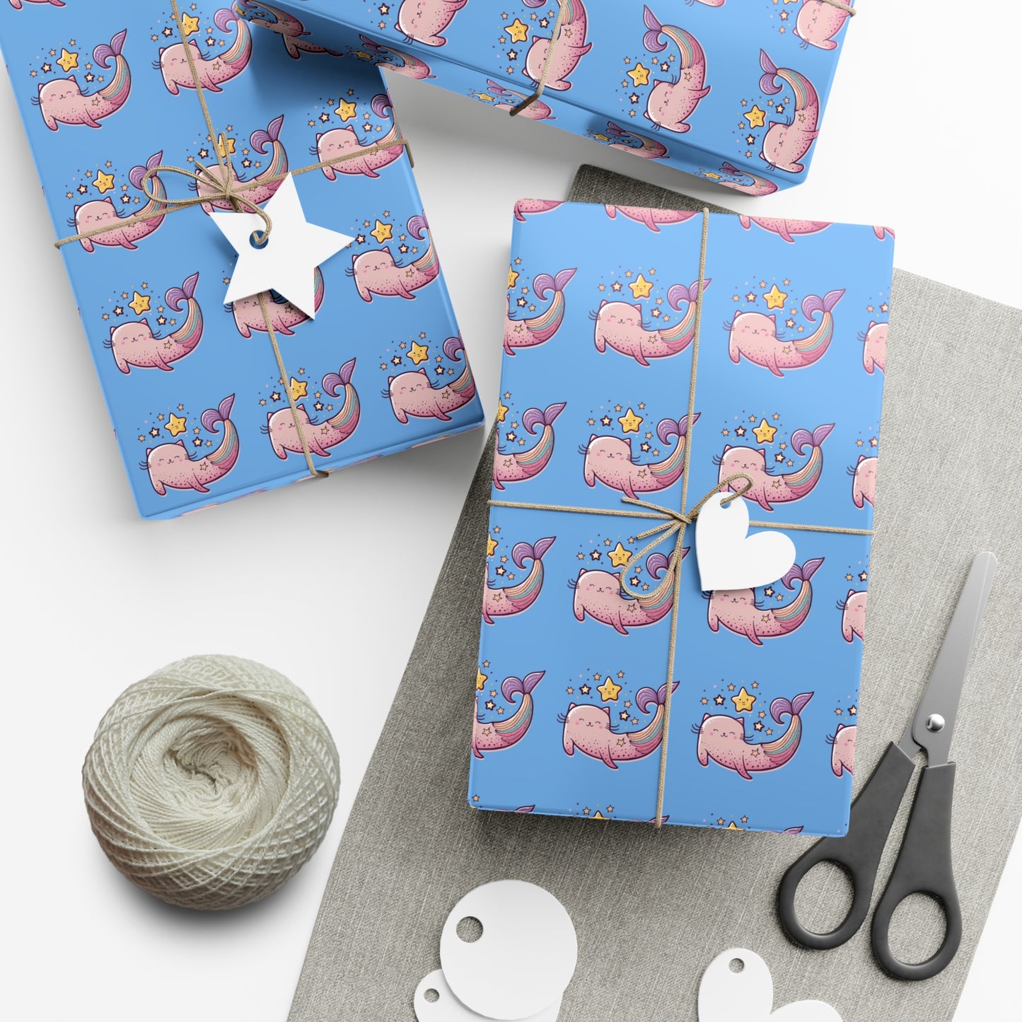 mermaid cat wrapping paper, mercat wrapping paper, mercat gift wrap, mermaid cat gift wrap, gift wrap, wrapping paper, cat, mermaid, birthday