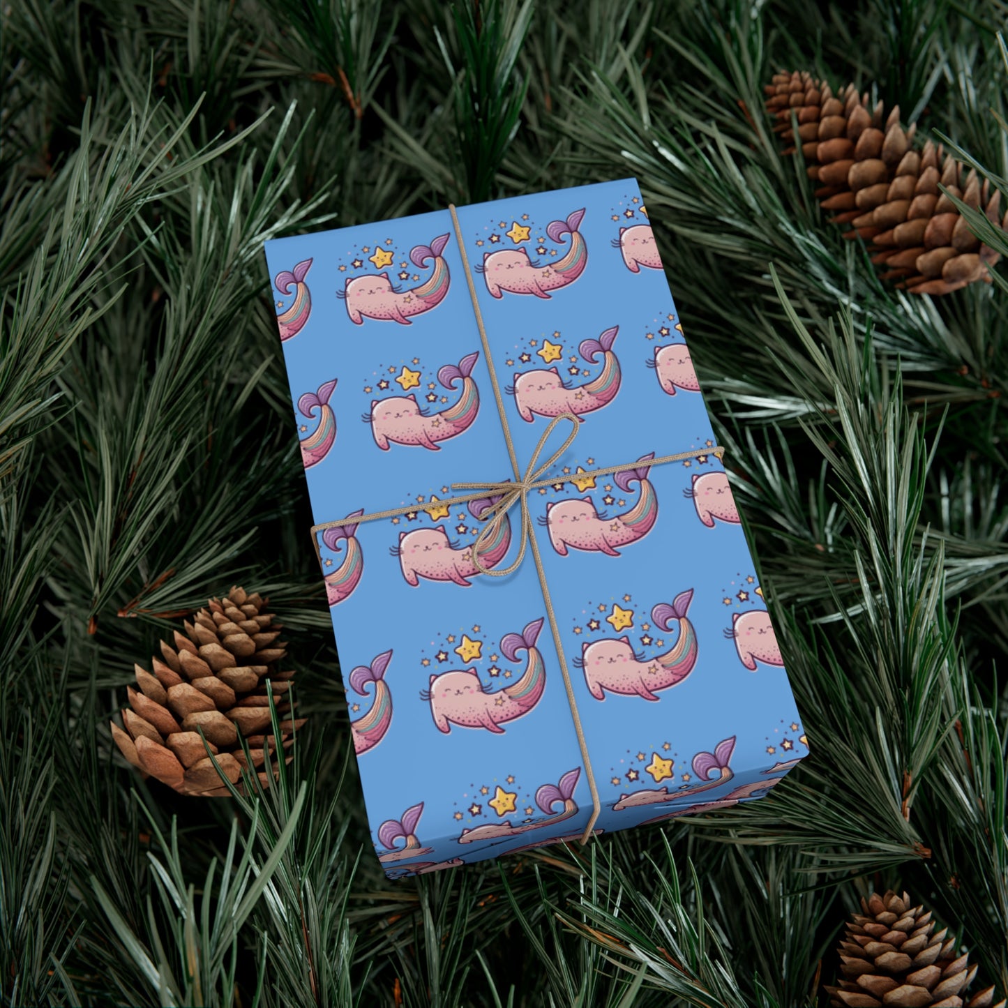 mermaid cat wrapping paper, mercat wrapping paper, mercat gift wrap, mermaid cat gift wrap, gift wrap, wrapping paper, cat, mermaid, birthday