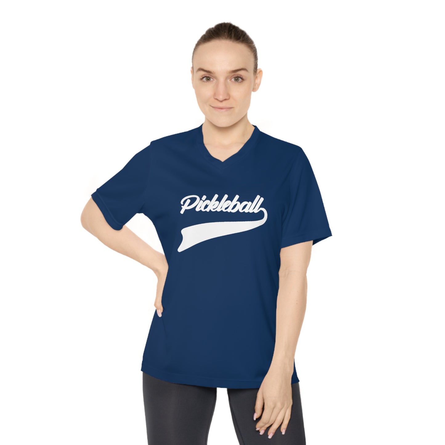 white pickleball sport - Women's Performance V-Neck T-Shirt, PICKLEBALL SPORT, pickleball, pickle ball, workout top, workout shirt, pickleball shirt, I love pickleball,