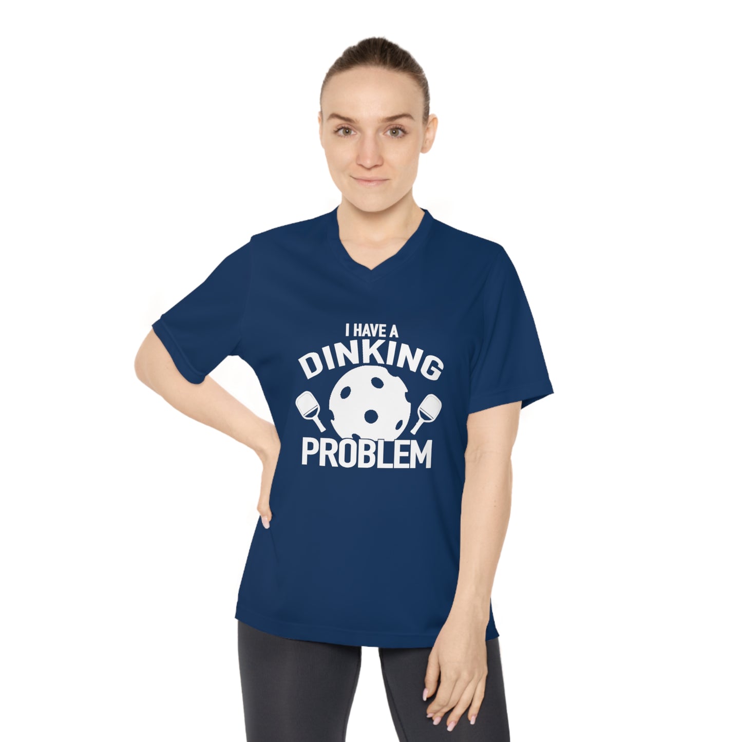 white pickleball dinking problem - Women's Performance V-Neck T-Shirt, DINKING PROBLEM, pickleball, pickle ball, workout top, workout shirt, pickleball shirt, heart, pickleball heart, I love pickleball,