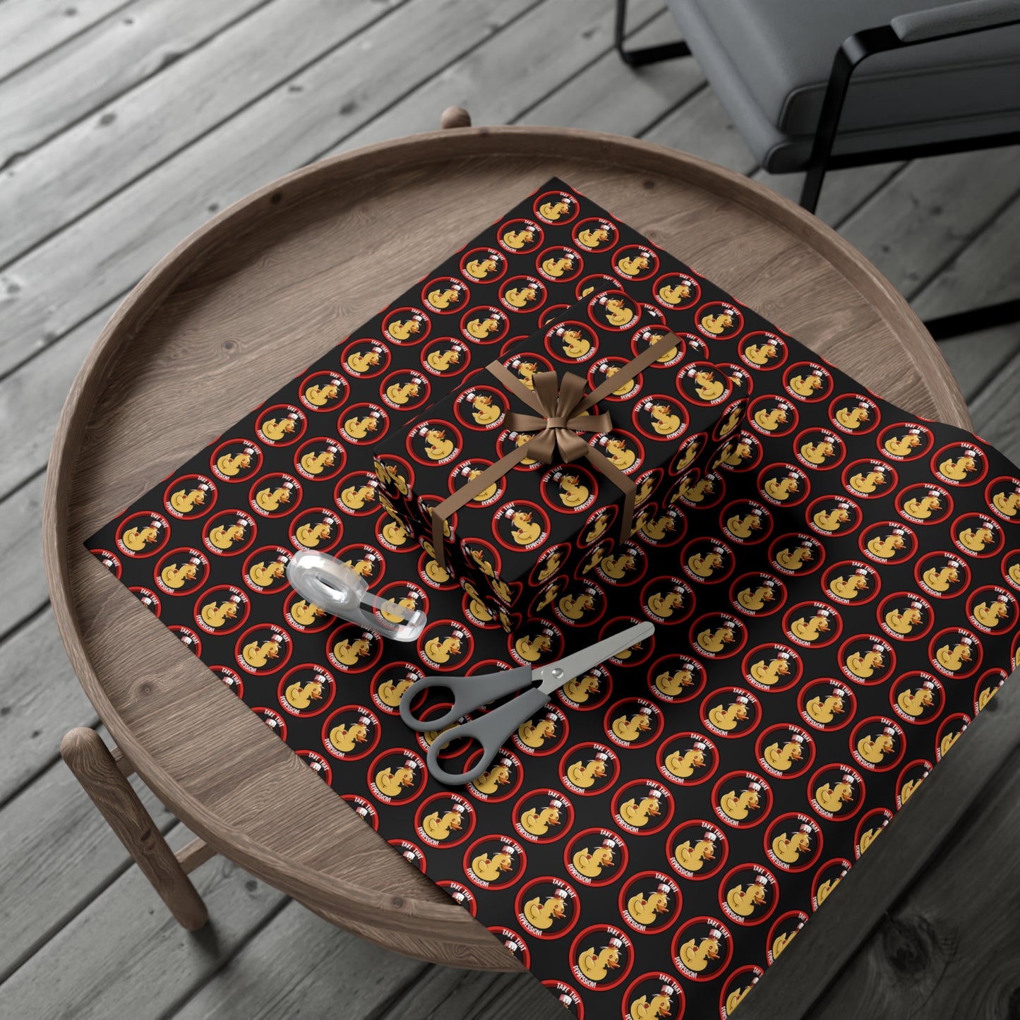 (black background) take that depression gift wrap, take that depression, take that depression wrapping paper, wrapping paper, gift wrap, rubber duck, rubber duckey, duck, parody, inside joke