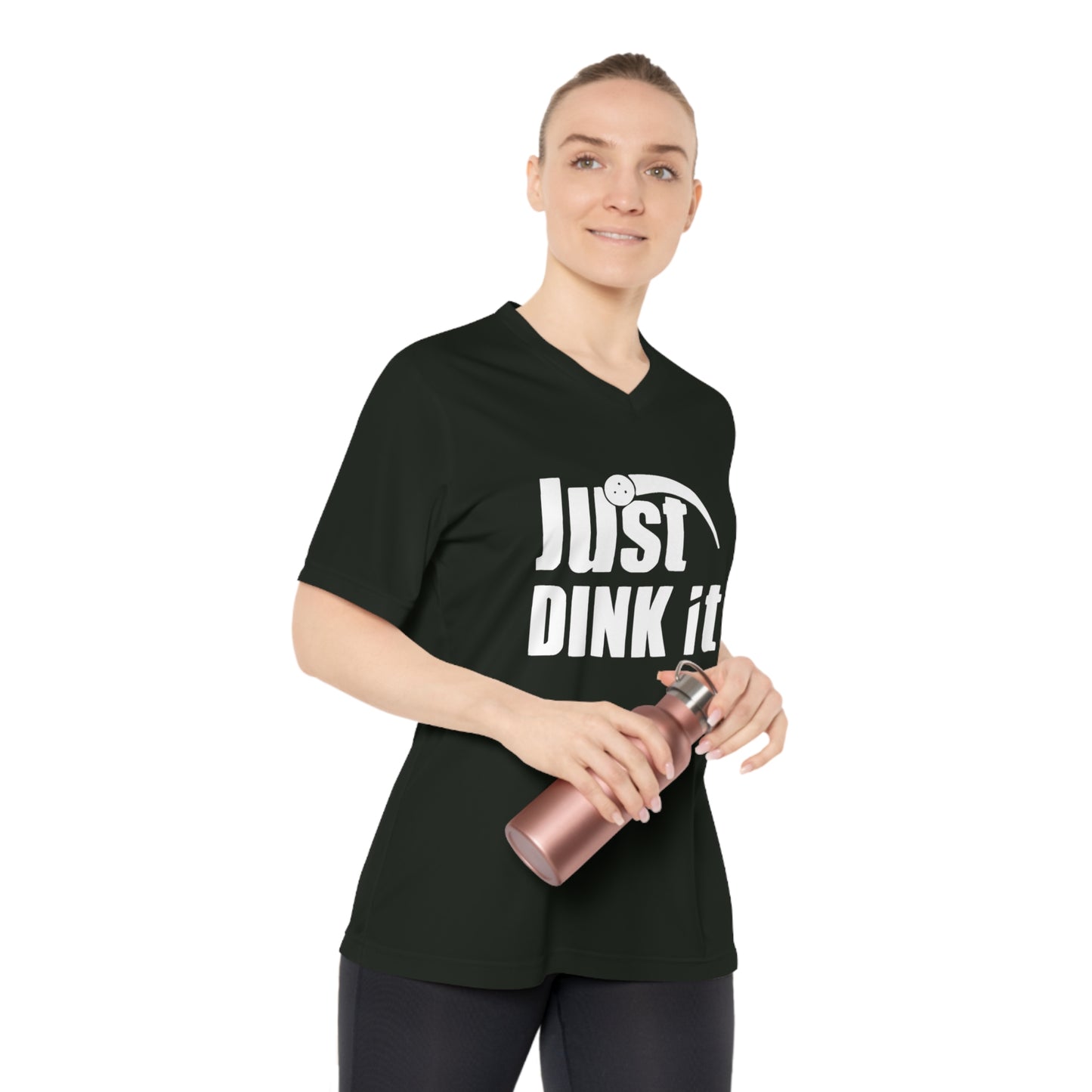 white pickleball just dink it  - Women's Performance V-Neck T-Shirt, JUST DINK IT, pun, punny, pickleball, pickle ball, workout top, workout shirt, pickleball shirt, I love pickleball,