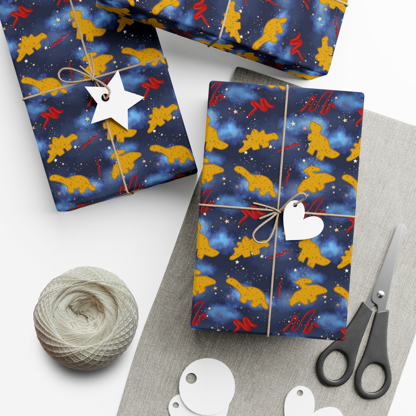 dino chicken nugget wrapping paper, wrapping paper, gift wrap, gift, paper, chicken nuggets, chicken nug, nugget, dino nuggets, kid, kids, birthday