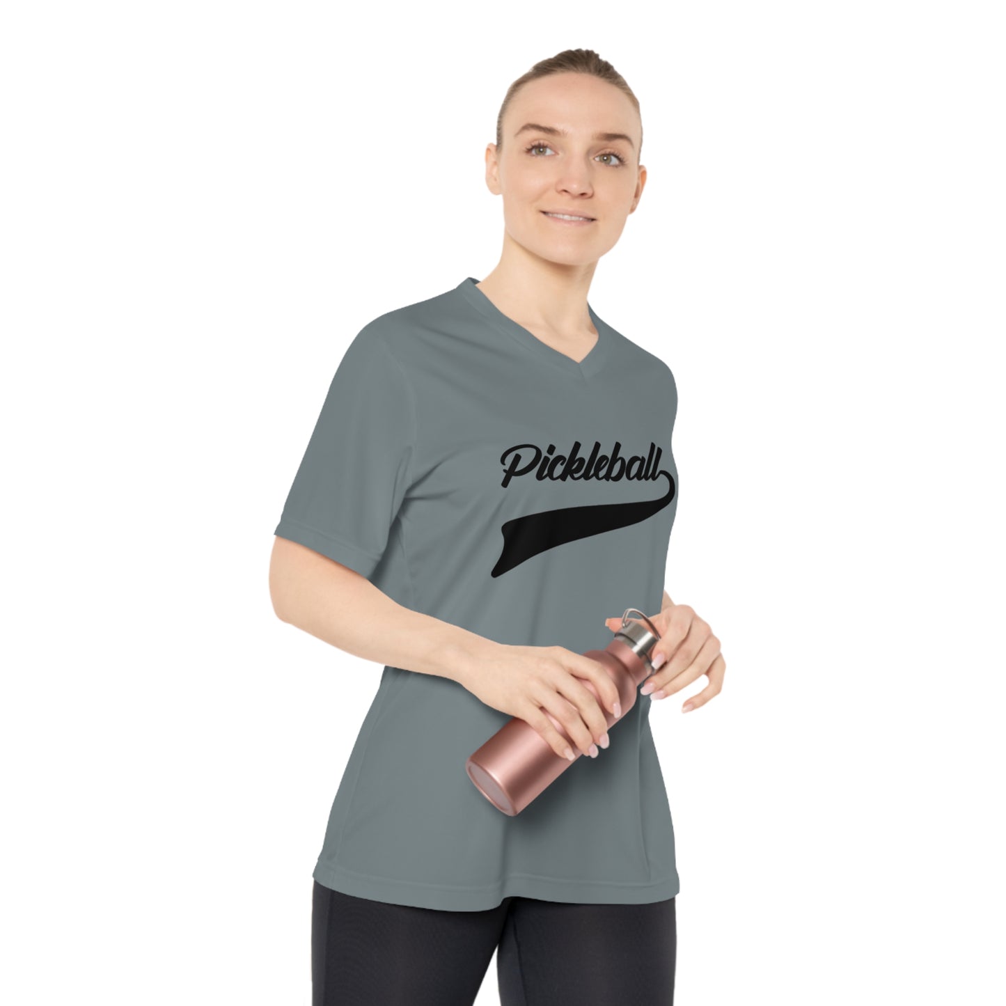 black pickleball sport - Women's Performance V-Neck T-Shirt, pickleball, pickle ball, workout top, workout shirt, pickleball shirt, heart, pickleball heart, I love pickleball,