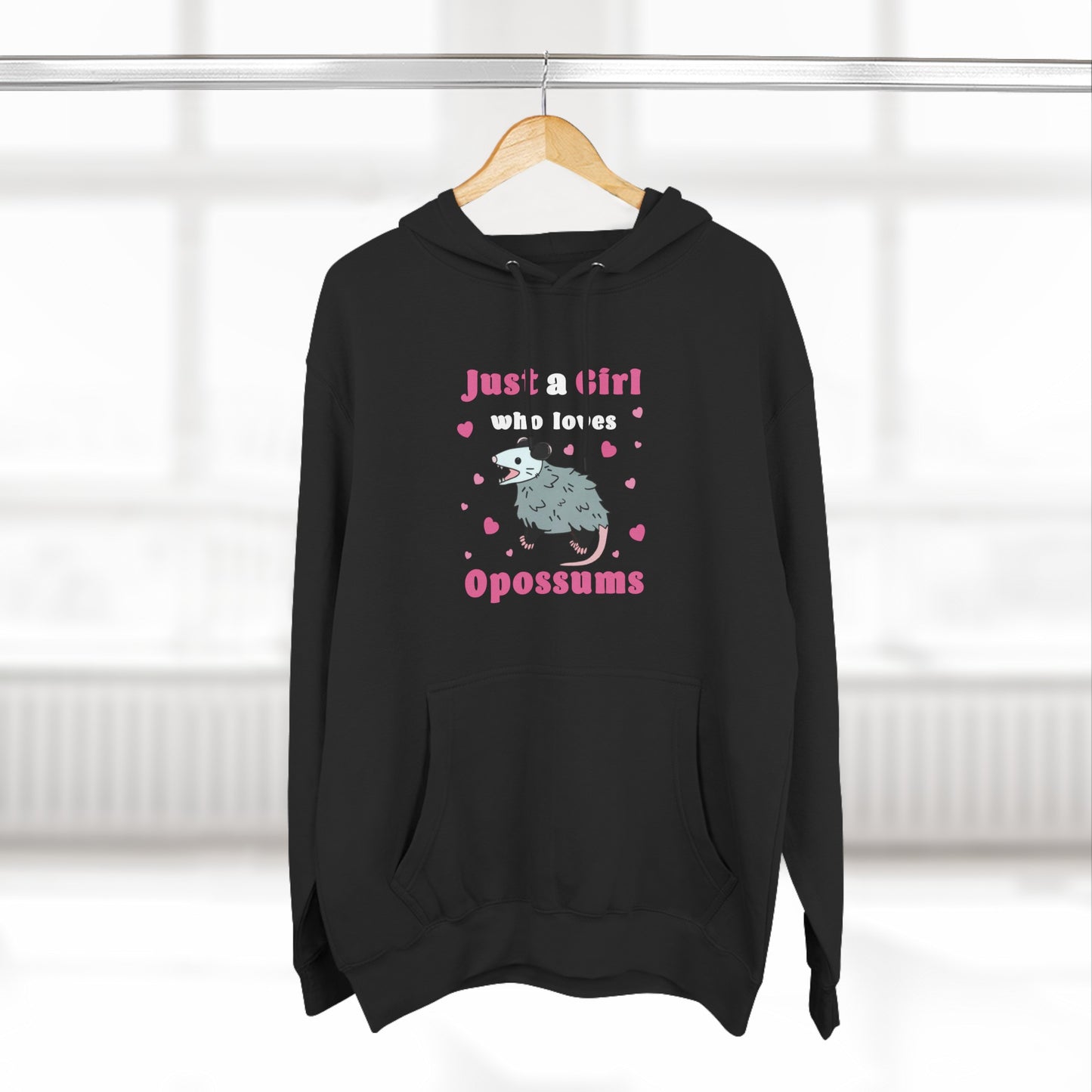 Just a girl who loves opossums, hoodie, Three-Panel Fleece Hoodie, opossum, possum, oppi, possum hoodie, opossum hoodie, possum love