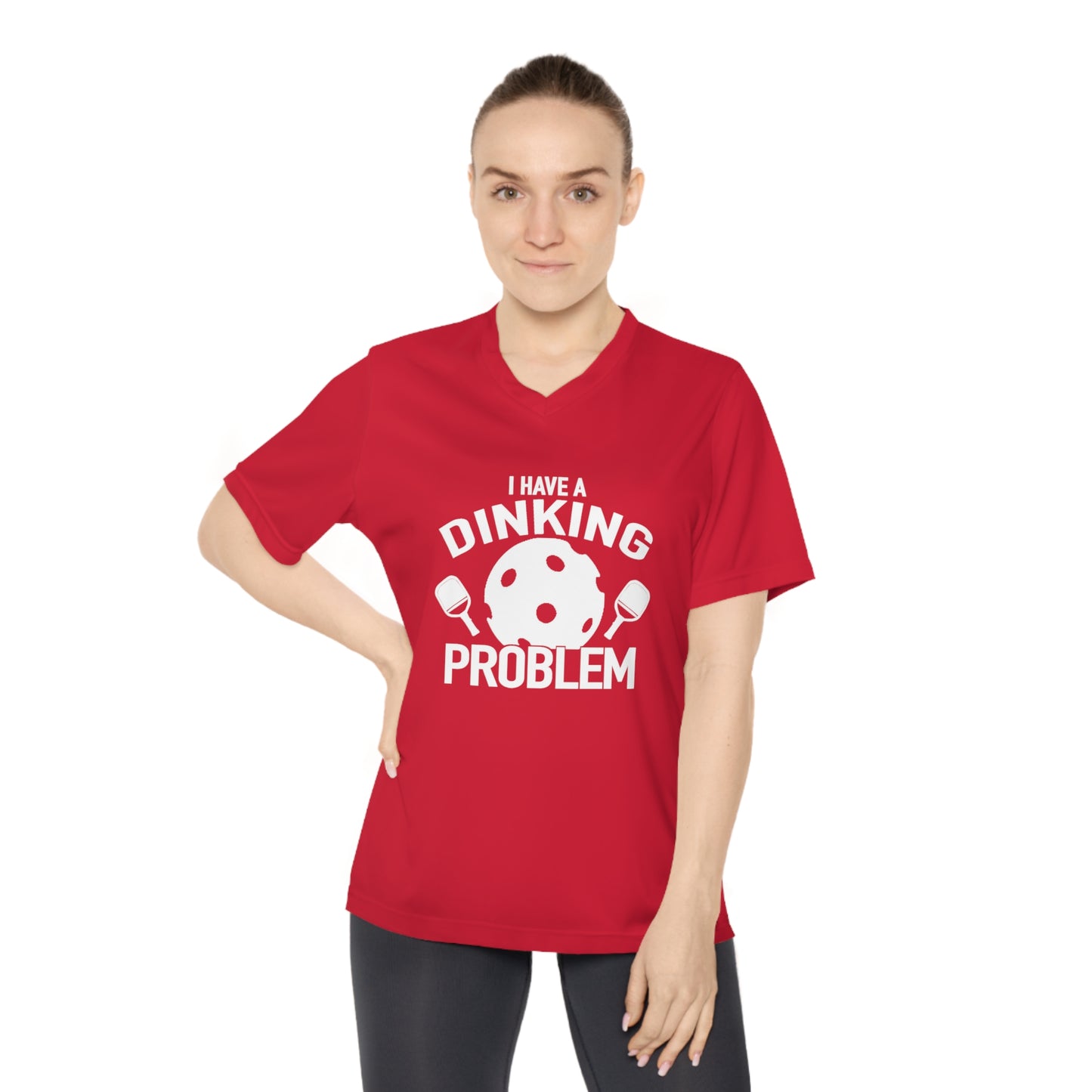 white pickleball dinking problem - Women's Performance V-Neck T-Shirt, DINKING PROBLEM, pickleball, pickle ball, workout top, workout shirt, pickleball shirt, heart, pickleball heart, I love pickleball,