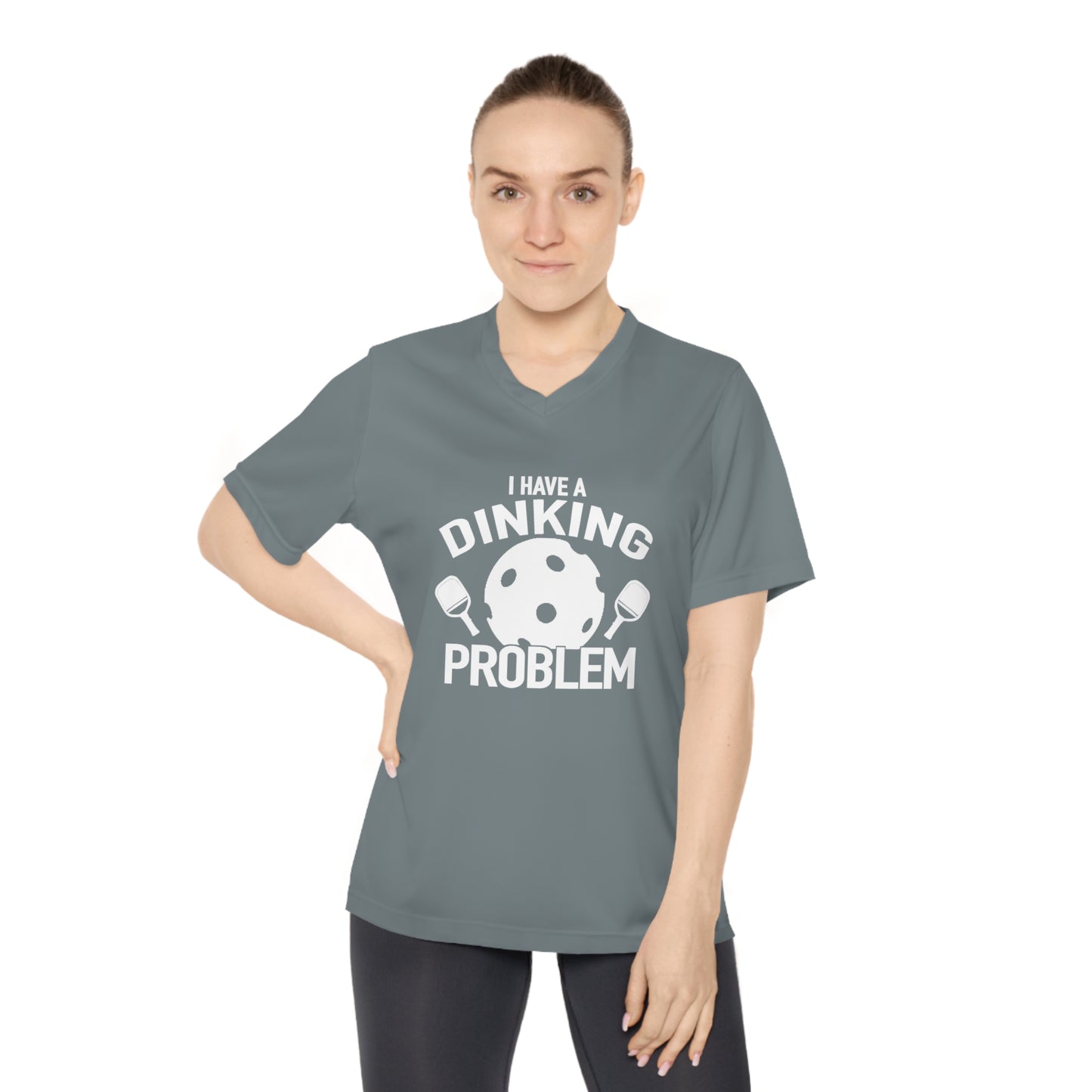 white pickleball dinking problem - Women's Performance V-Neck T-Shirt, DINKING PROBLEM, pickleball, pickle ball, workout top, workout shirt, pickleball shirt, heart, pickleball heart, I love pickleball,