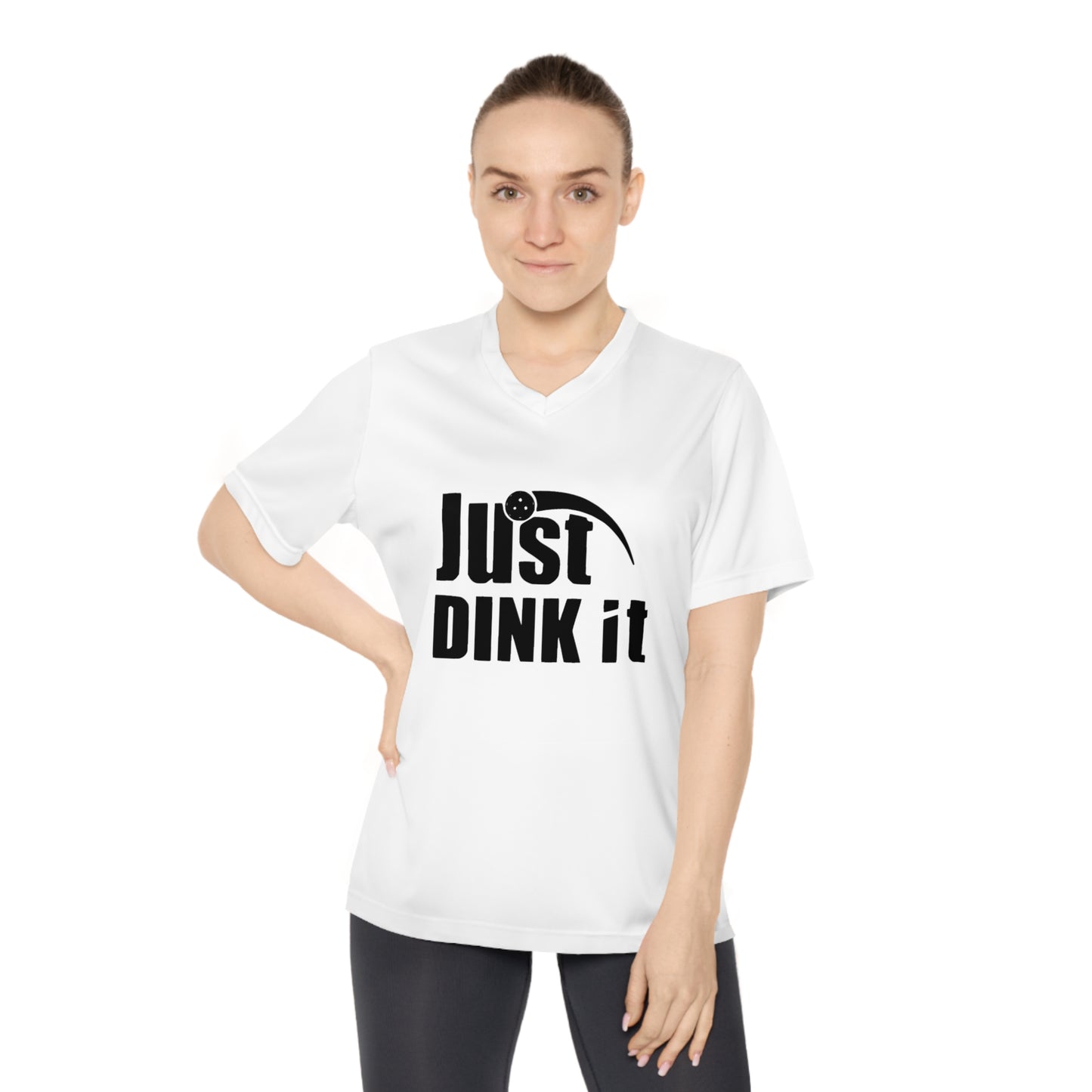 pickleball just dink it - Women's Performance V-Neck T-Shirt, JUST DINK IT, pun, punny, pickleball, pickle ball, workout top, workout shirt, pickleball shirt, I love pickleball,