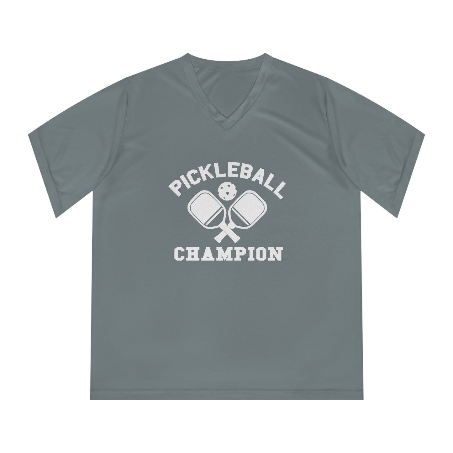 white pickleball champion - Women's Performance V-Neck T-Shirt, PICKLEBALL CHAMPION, pickleball, pickle ball, workout top, workout shirt, pickleball shirt, I love pickleball,