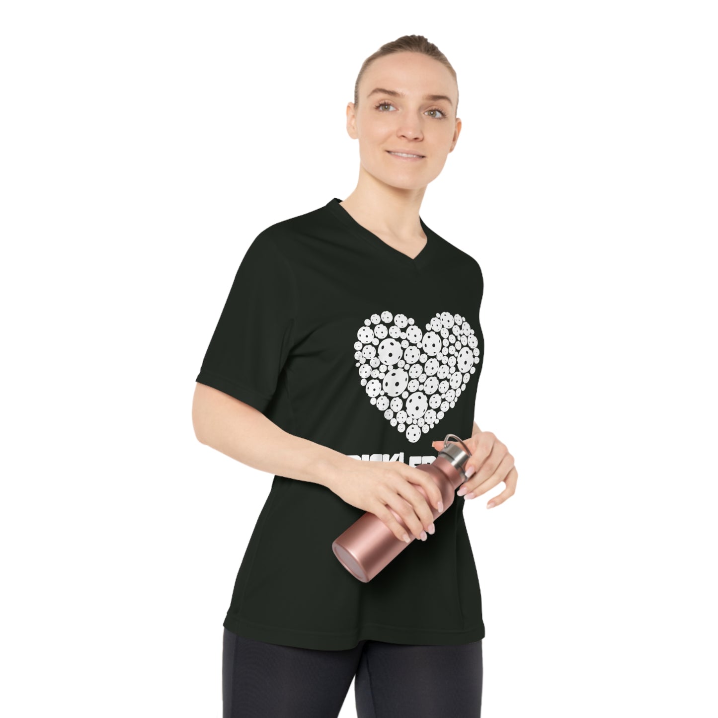 white pickleball heart - Women's Performance V-Neck T-Shirt, pickleball, pickle ball, workout top, workout shirt, pickleball shirt, heart, pickleball heart, I love pickleball,