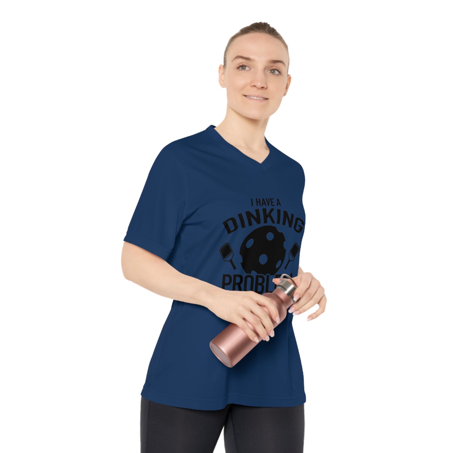 black pickleball dinking problem - Women's Performance V-Neck T-Shirt, DINKING PROBLEM, pickleball, pickle ball, workout top, workout shirt, pickleball shirt, heart, pickleball heart, I love pickleball,