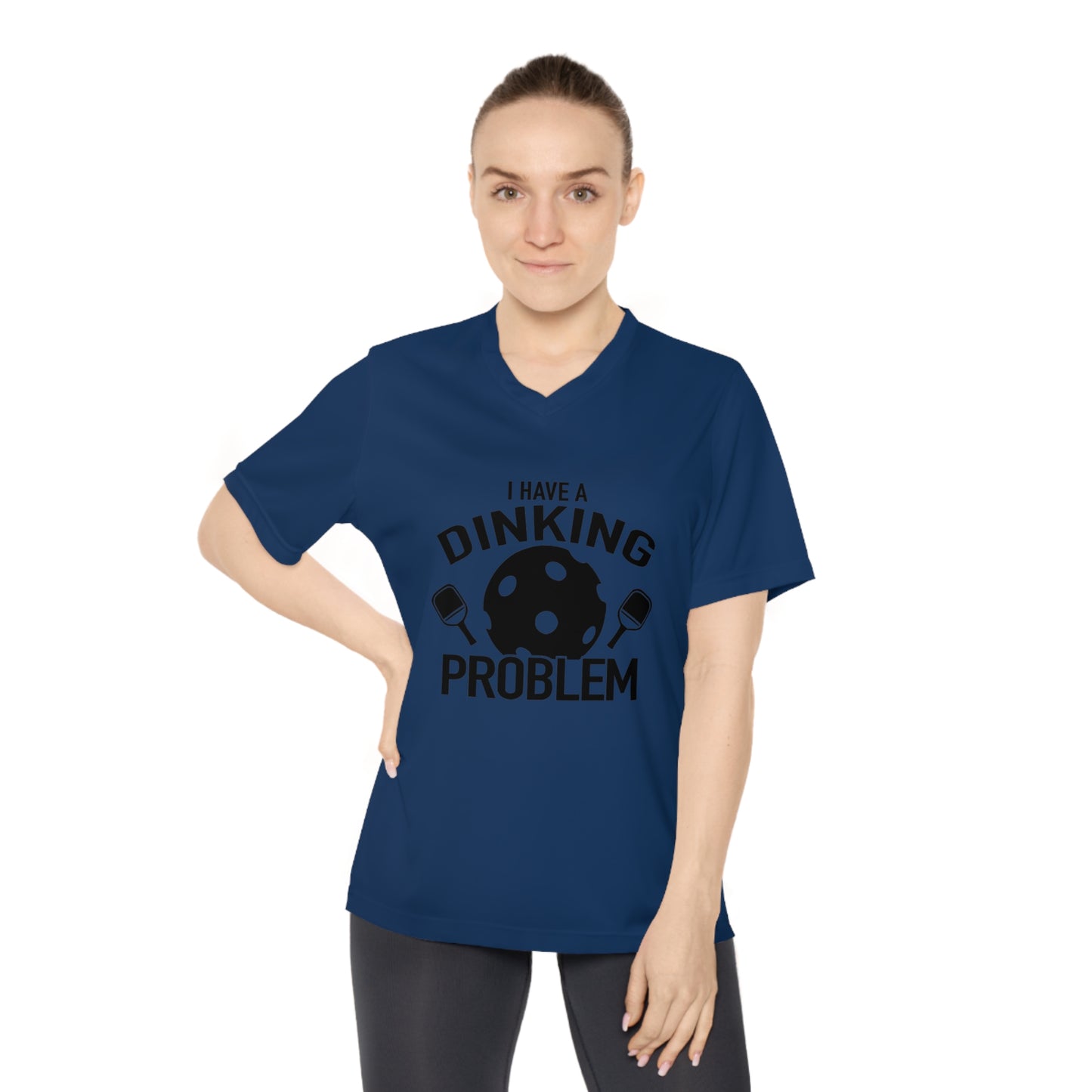 black pickleball dinking problem - Women's Performance V-Neck T-Shirt, DINKING PROBLEM, pickleball, pickle ball, workout top, workout shirt, pickleball shirt, heart, pickleball heart, I love pickleball,