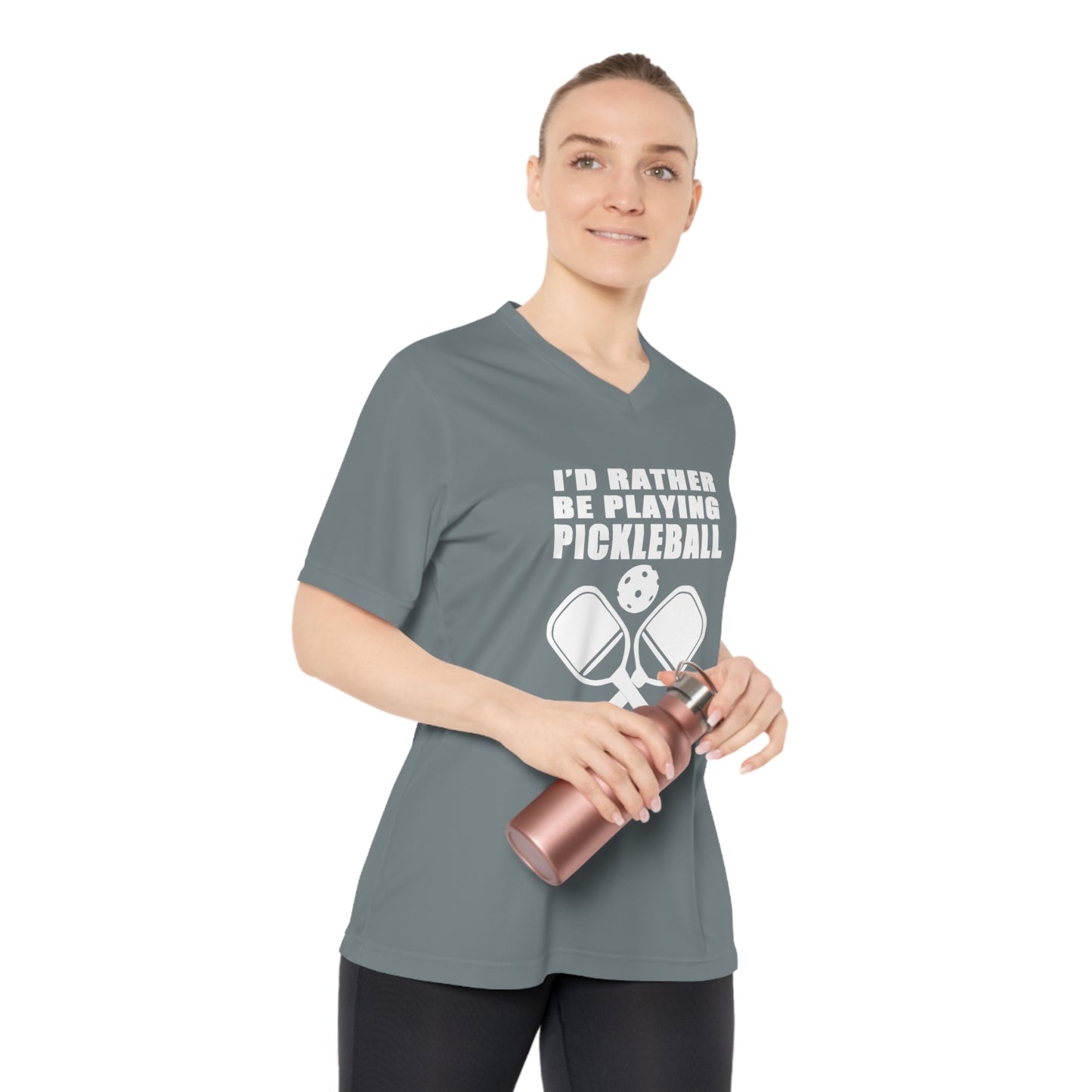 white pickleball DONT DINK AND DRIVE - Women's Performance V-Neck T-Shirt, DONT DINK AND DRIVE, pun, punny, pickleball, pickle ball, workout top, workout shirt, pickleball shirt, I love pickleball,