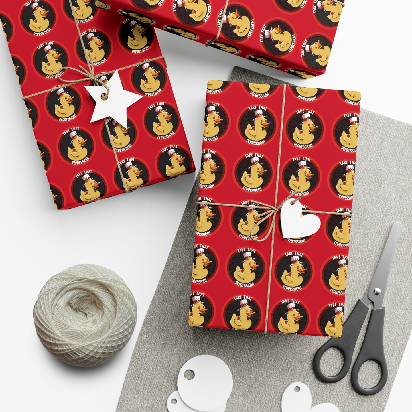 take that depression gift wrap, take that depression, take that depression wrapping paper, wrapping paper, gift wrap, rubber duck, rubber duckey, duck, parody, inside joke