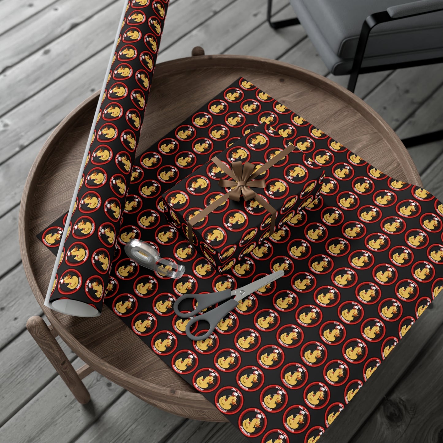 (black background) take that depression gift wrap, take that depression, take that depression wrapping paper, wrapping paper, gift wrap, rubber duck, rubber duckey, duck, parody, inside joke