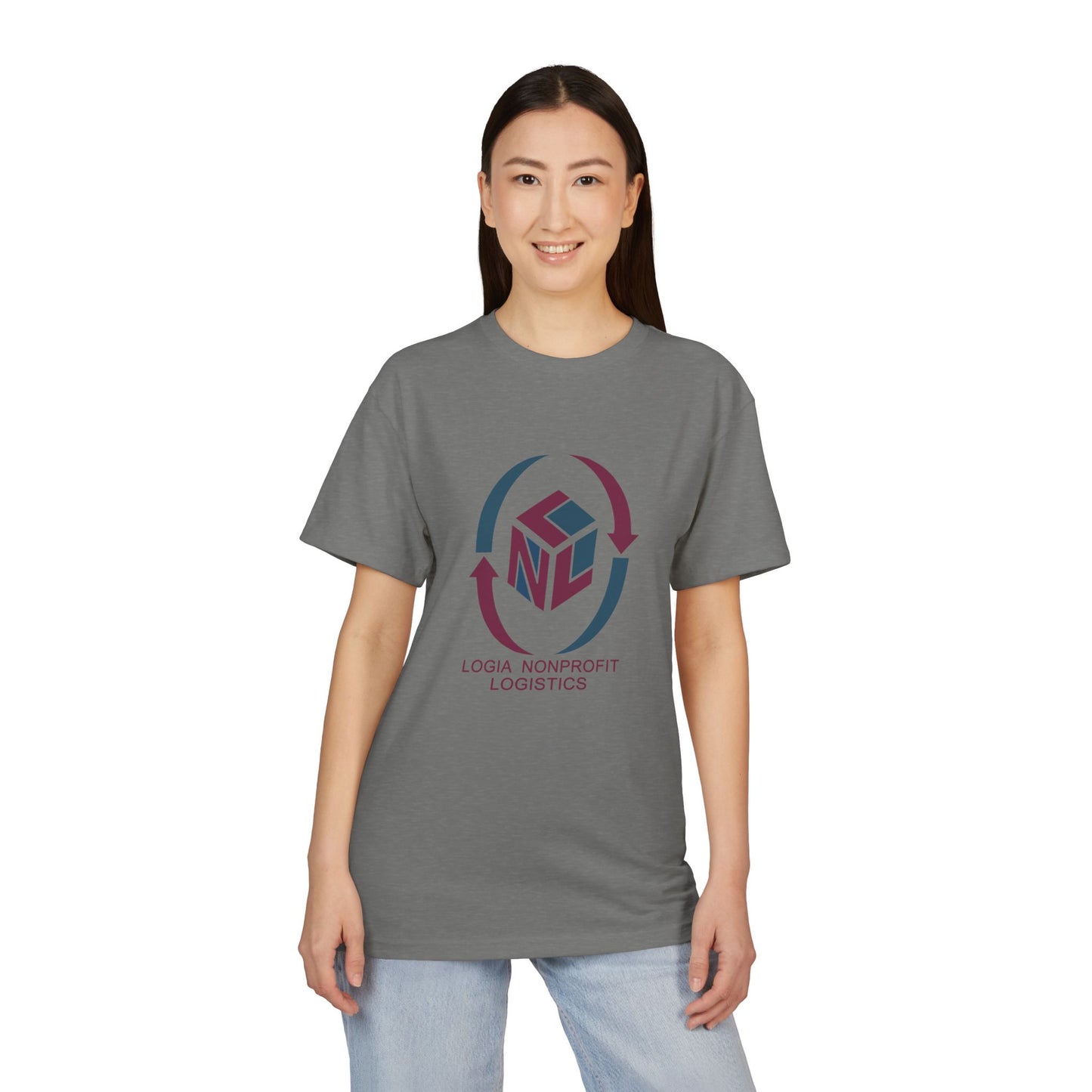 Logia Nonprofit Logistics, logia logistics, non prophet, Unisex Sueded T-Shirt, qr on back